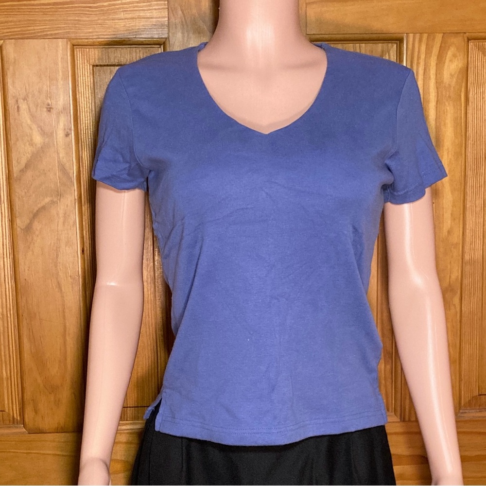 NWOT White Stag Vintage 90s Top V Neck Short Sleeve Blouse Purple Size M Medium